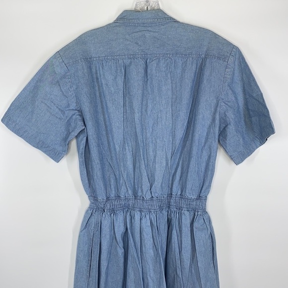 Vintage Eddie Bauer Cottagecore Denim Floral Button Front Short Sleeve Dress - Picture 2 of 10